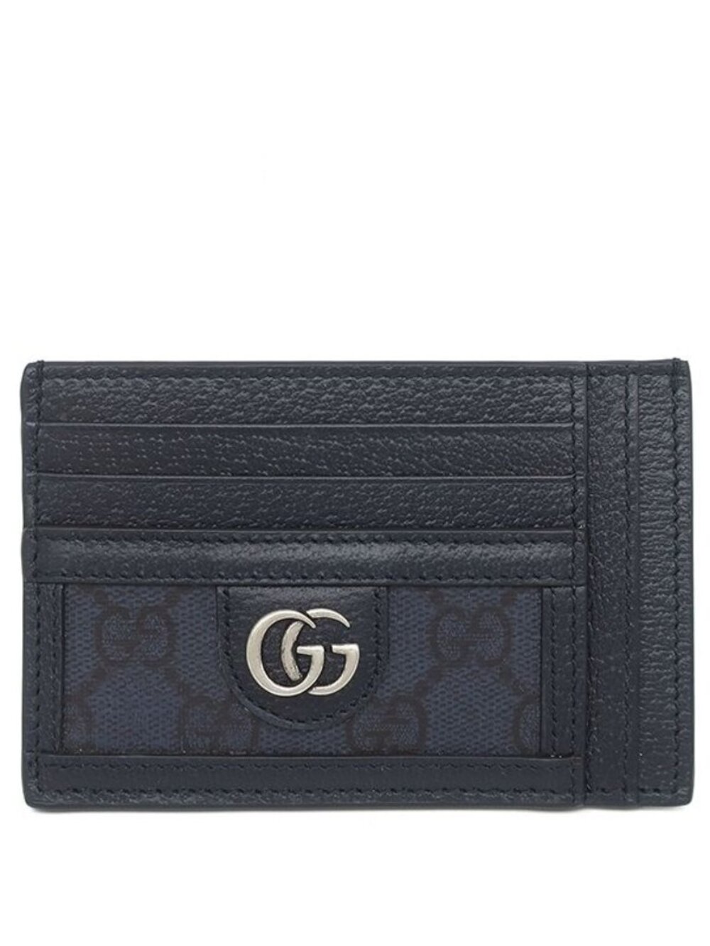 Gucci Card Case GG Supreme Canvas Leather Navy Blue Silver